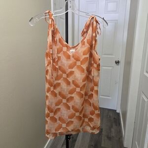 CAbi Orange Geometric Tie-Shoulder Top